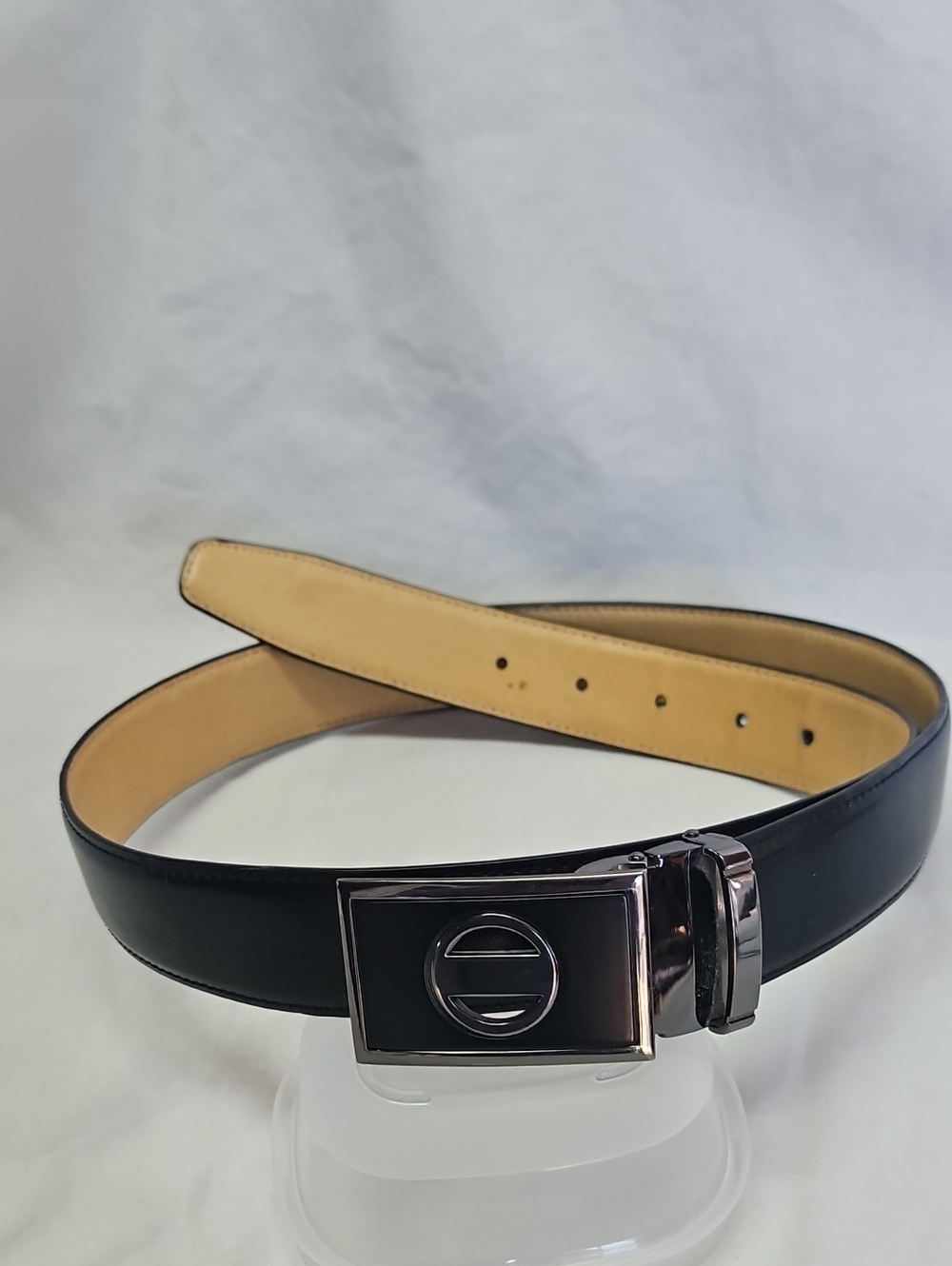 Men's Black Leather Reversible Belt with Signature Buckle